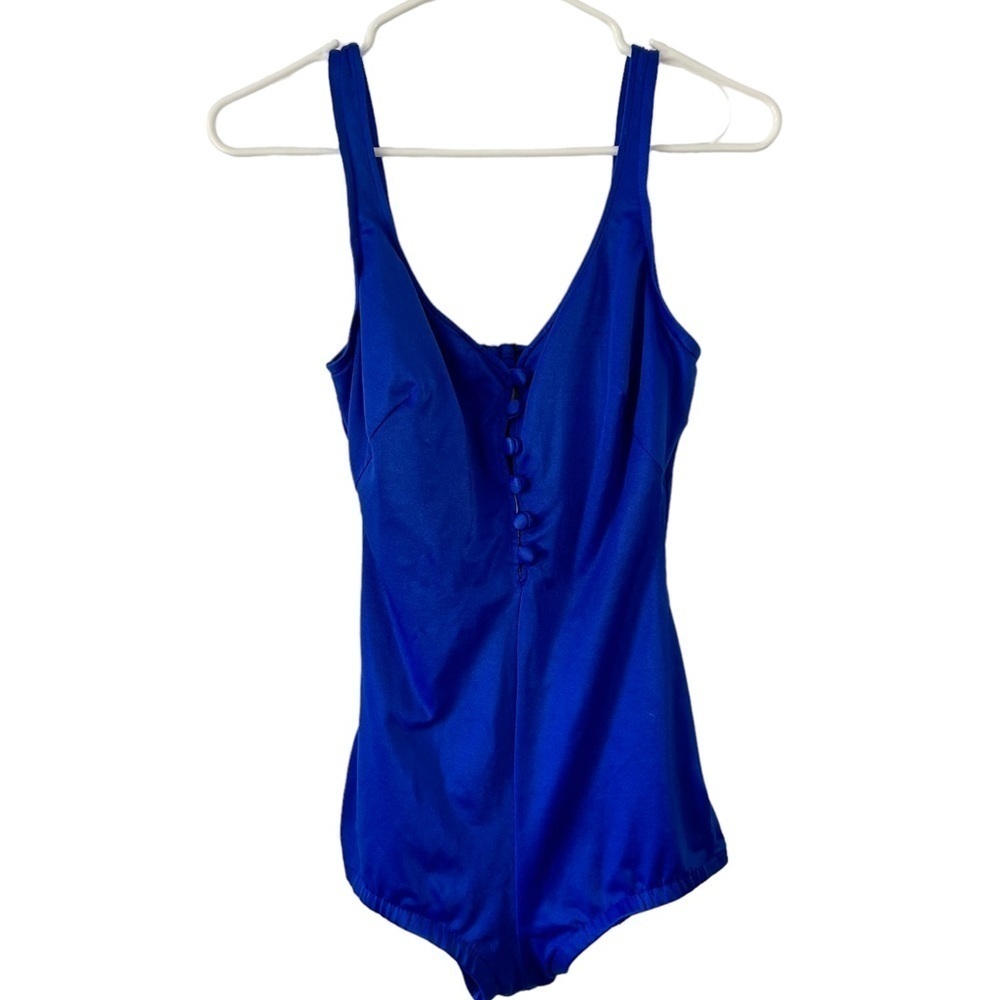 Vintage Maxine of Hollywood One Piece Swimsuit Girl Leg Size 12 Blue